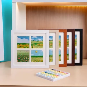 Square Shape Picture Frame Four Grid Creative Oil Painting Photo Frame for Wall Mounting or TableTop MDF