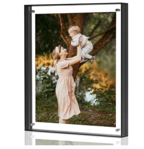 Stunning Black Floating Acrylic Photo Frame Tray Durable Tabletop Display Rack in Horizontal and Vertical Formats