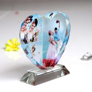 Sublimation Blank Crystal Photo Frame Personalized Custom Heart shaped Crystal Photo Frame for Wedding Gifts