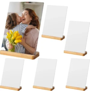 Sublimation Blanks Aluminum Photo Frame with Bamboo Base for DIY Print Home Decor