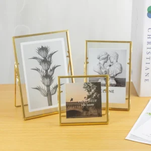 Tabletop Decor Double Sided Brass and Glass Eco Friendly Floating Photo Frame for Living Room Office Decoration