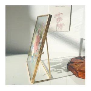 Tabletop Decorative Photo Memories Storage Brass Frame Tabletop Clear Glass Rectangle Photo Frame Shiny Gold Finished Best Deco