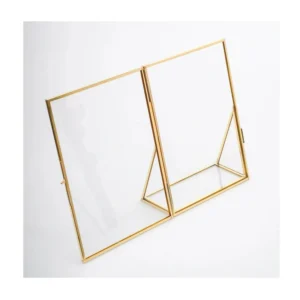Top Rated New Design Clear Glass Floating Photo Frame for Tabletop Decorate Brass Border in Double Frame for Office Table Deco