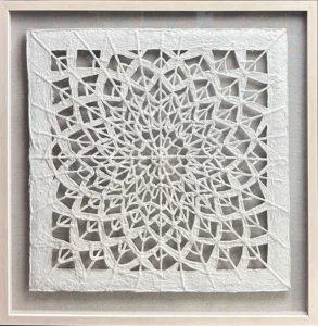 Traditional Xuan Paper Art 3D Relief Square Shadow Box Frame Abstract Minimalist Wall Decor