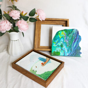 Transparent Double Sided Wooden Frame Acrylic Floating Photo Wall Art with UV Printing Iron Metal