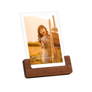 U Shaped Solid Wood Photo Frame Display Durable Acrylic Transparent Frame with Photo Printing
