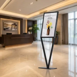 V Shape Floor Standing Poster Stand Tilted Aluminum Snap Frame Sign Holder Display Board for Retail Store Hotel Lobby Trade Show