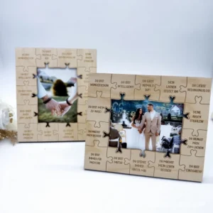 Valentine’s Day Heart Puzzle Photo Frame with Stand Wooden Laser Cut Engraved and Marked Desktop Ornament