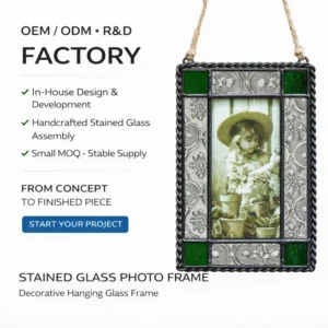 Vintage Brass Stained Glass Hanging Photo Frame