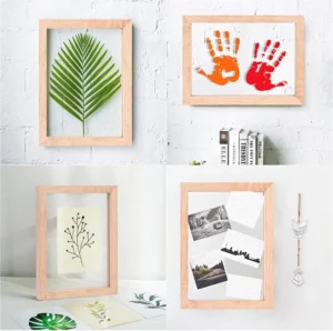 Vintage Brown MDF Double Sided Floating Photo Frame with High Transparency Tempered Glass