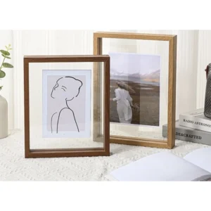 Vintage Brown Wooden Floating Glass Photo Frame Creative Pressed Flowers Art Display Picture Frame for Home Tabletop Wall Decor