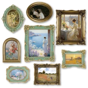 Vintage Ornate Resin Photo Frame 4×6 5×7 8×10 Inch Antique Gold & Mint Green Rococo Style Picture Frame for Wall & Tabletop
