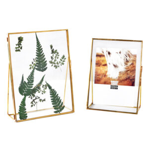 Vintage Style Brass and Glass Metal Floating Picture Frame with Locket Closure for Photos Art More Tabletop Display