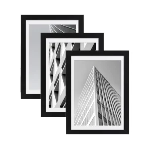 Walls Black 3 Pack 24×36 Poster Mat With 3 Wall Art Prints Horizontal Vertical Mounting Wooden Photo Frame