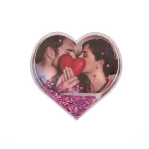 Wedding Decor Heart Shape Liquid Floating Glitter Plastic Insert Picture Photo Frame with Snow Water Globes