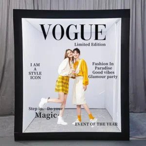 Wedding Decoration Magazine Photo Booth Box Black Wooden High Angle Magazine Box Photo Booth PVC Fabric Frame