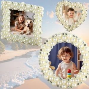 White Pearl Resin Photo Frame with Rhinestone 3×3″Fancy Elegance Kids Picture Frame for Tabletop Modern Design