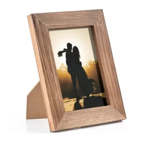 Wood Picture Frame 4×6 Brown Retro Photo Frames with Real Glass Solid Wooden Photo Frame Standing for Tabletop Hanging Wall Farm
