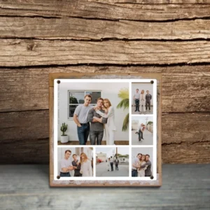 Wood Picture Frame Board Wood Photo Collage Frame with Metal Nail Reclaimed Wood Display Frame family Photo for Home Decor