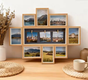 Wooden 11 Opening Picture Frame FOR Collage Memories and Family Photos with 3 clips