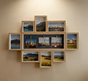 Wooden 11 Opening Picture Frame FOR Collage Memories and Family Photos with 3 clips