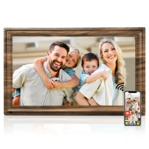 Wooden Digital Photo Frame with Frameo App WiFi Enabled HD Display & Remote Control Instant Photo Sharing Frame