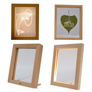 Wooden Floating Frame Double sided Glass Photo Frame for Home Decoration Table Standing
