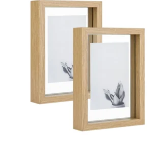 Wooden Floating Photo Frame and Double Genuine Glass Photo Frame for Wall Mounted or Desktop Standing