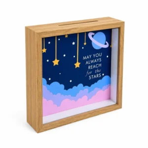 Wooden Shadow Box Money Bank with Slot Custom Coin Saving Frame Gift Decorative Piggy Bank OEM