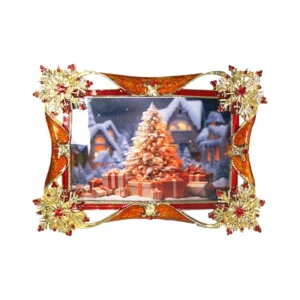 XinZhiRun Red Christmas Snowflake Photo Frame 4x6in Metal Wall Desktop Display with Tempered Glass Holiday Home Decor Gift