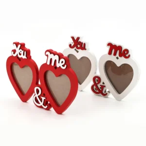 You & Me Heart Shaped Wooden Photo Frame Valentine’s Day Wedding Tabletop Decoration Freestanding Picture Frame for Couple Gift