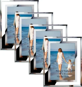 Zhuohoo Glass Photo Frames 4 by 6 Silver Frames 5 by 7 Only for Tabletop Display Vertically or Horizontally