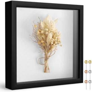 custom square home decor wooden memory art deep black shadow box display frames with soft linen